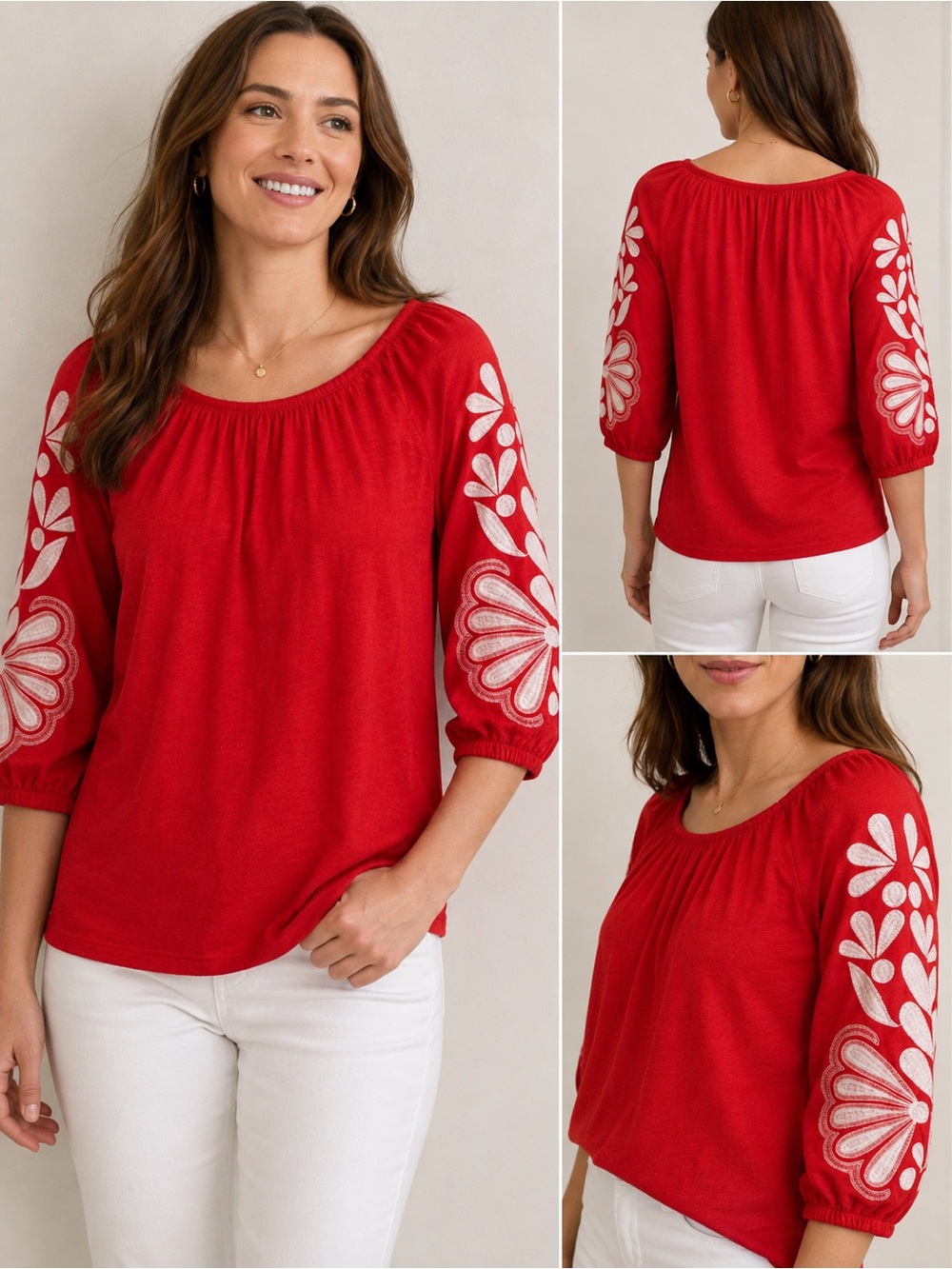 Talbots Red Embroidered Peasant Blouse